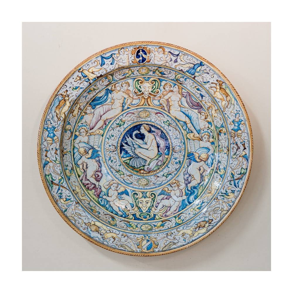 Leda and the Swan Colored Glazed Ceramic Dish